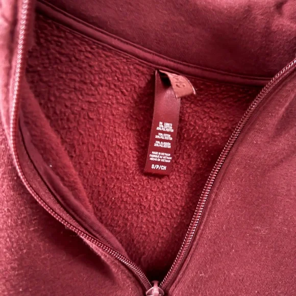 Skims Cotton Fleece Classic Half Zip Pullover Hoodie Oxblood Burgundy - Picture 4 of 5